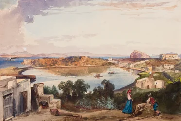 Ischia, the Caldera Just Before the Entrance to the Sea Was Cut, Royal Palace to the Right, with Additions by Prince Alfonso Maria di Borbone (1841-1934), 1853